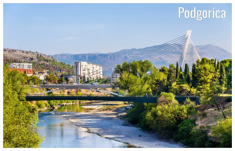 The Moraca River in Podgorica, Montenegro, with beautiful banks and bridges The Moraca River in Podgorica, Montenegro, with beautiful banks and bridges