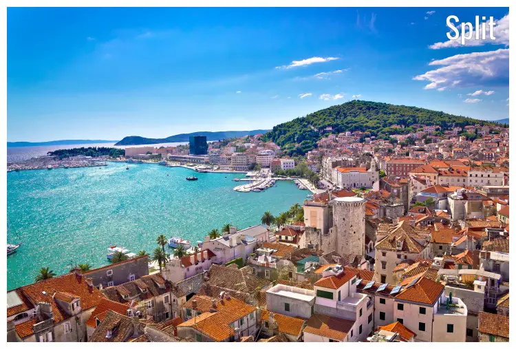 Panorama of Split, Croatia with the view of the Dalmatia waterfront and a distant mountain Panorama of Split, Croatia with the view of the Dalmatia waterfront and a distant mountain