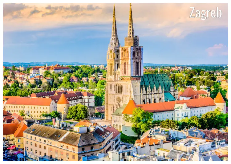 The iconic buildings of the cathedral in Zagreb, Croatia in an early autumn morning The iconic buildings of the cathedral in Zagreb, Croatia in an early autumn morning
