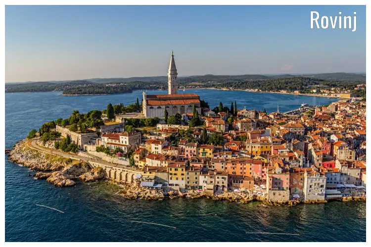 The ancient city of Rovinj, Croatia, beautifully surrounded by water The ancient city of Rovinj, Croatia, beautifully surrounded by water